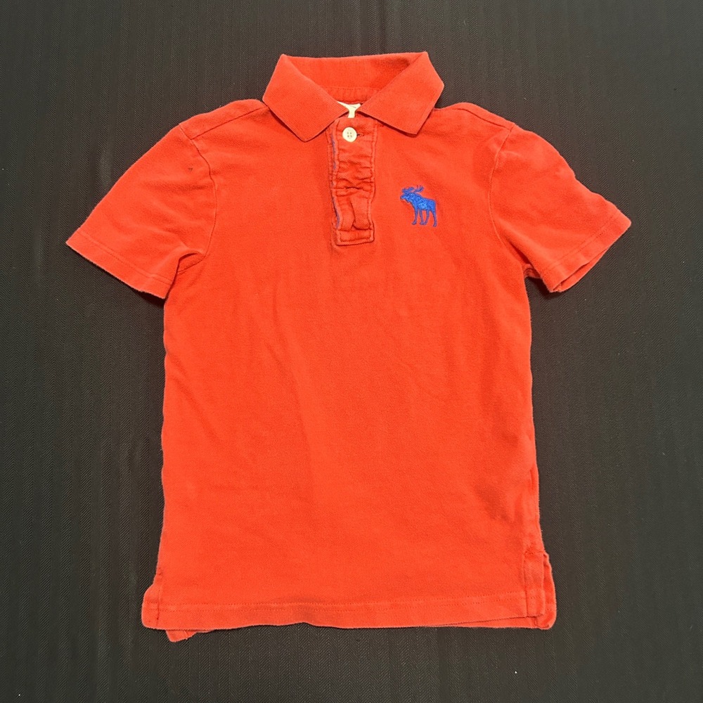 Abercrombie Kids Orange Red Blue Moose Logo Polo Shirt Size S Y2K Short Sleeve